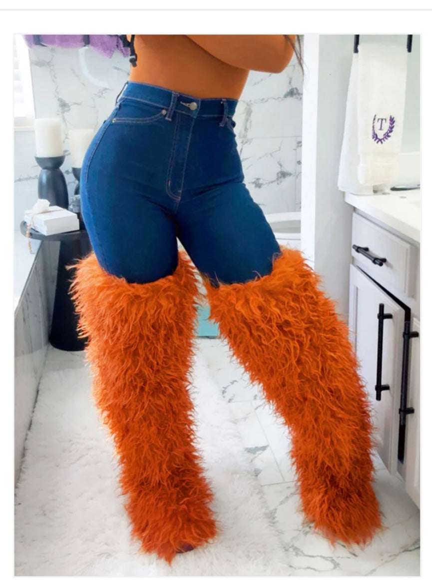 Mongolian Fur Thigh High Boots