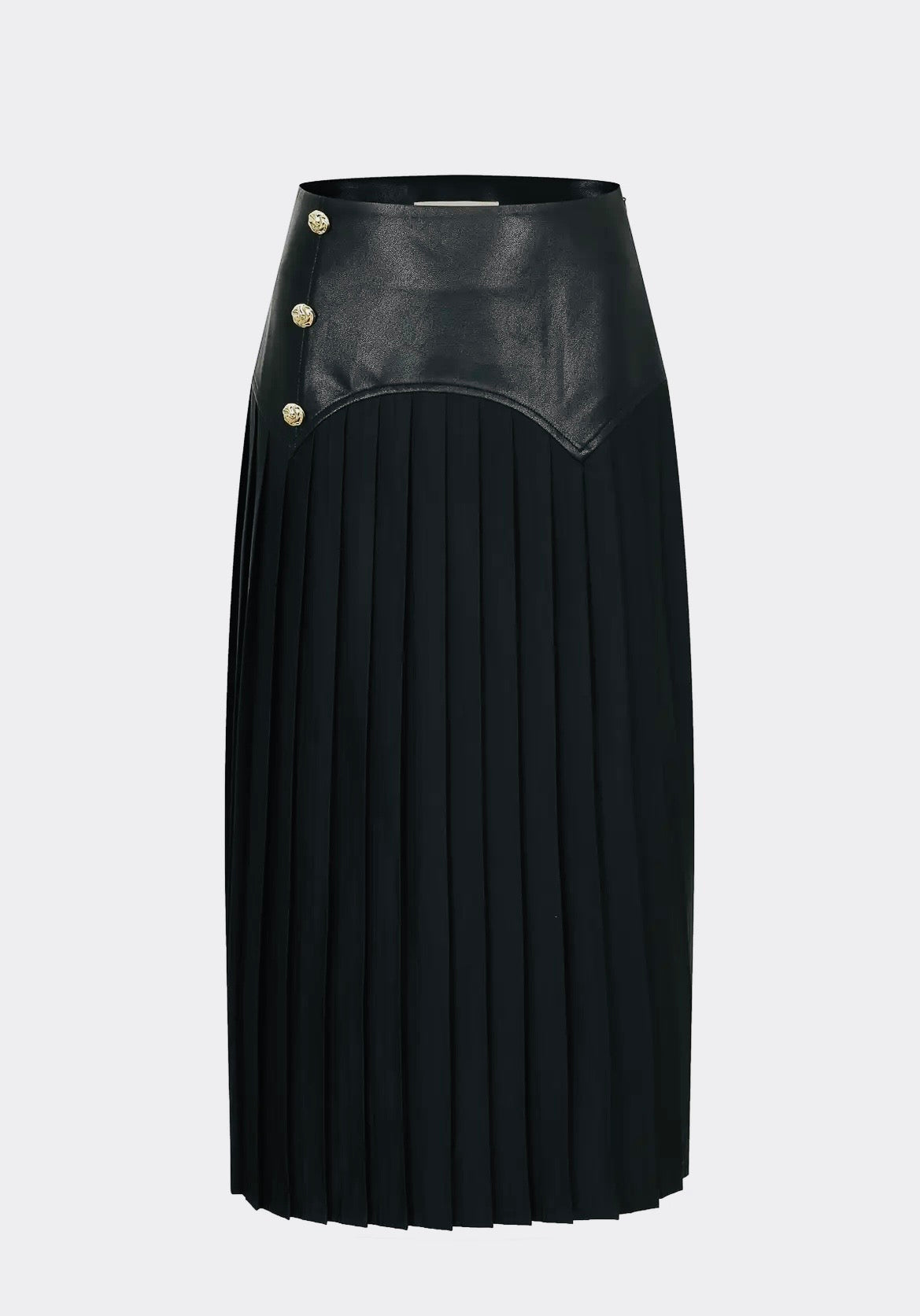 Faux Leather Pleated Midi Skirt