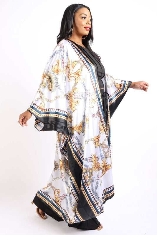 Printed satin kimono