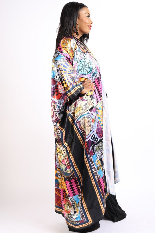 Printed satin kimono