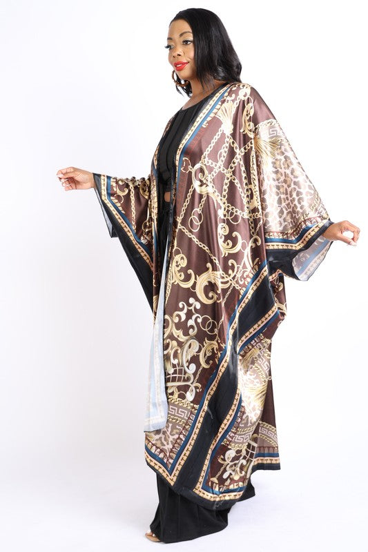 Printed satin kimono