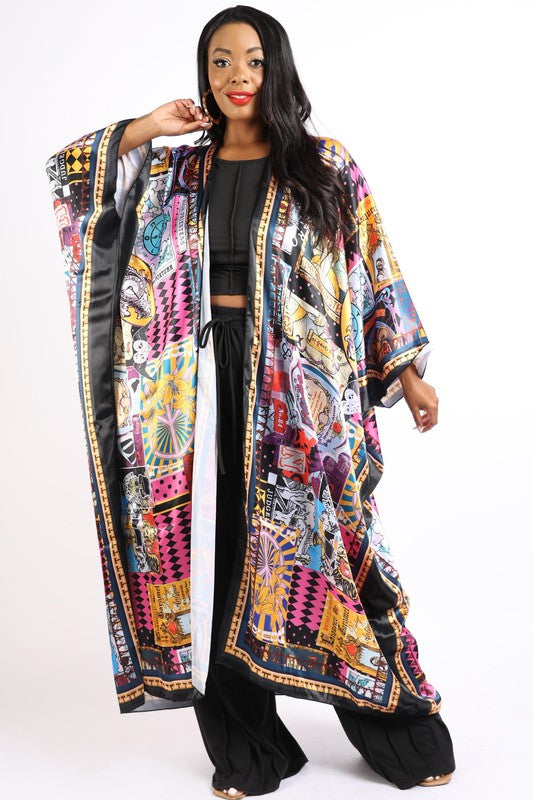 Printed satin kimono