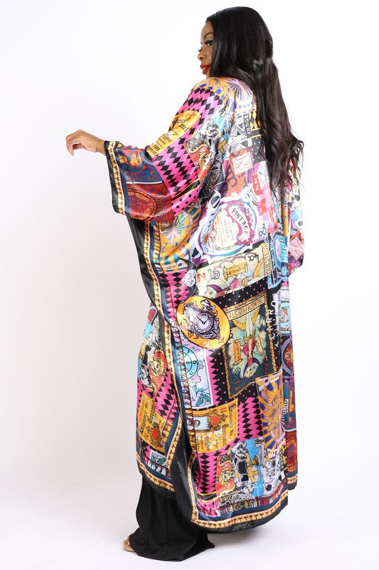 Printed satin kimono