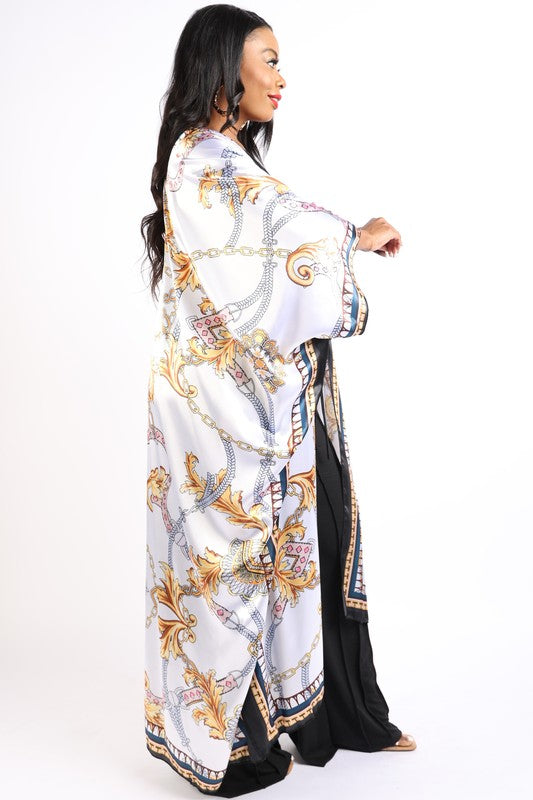 Printed satin kimono