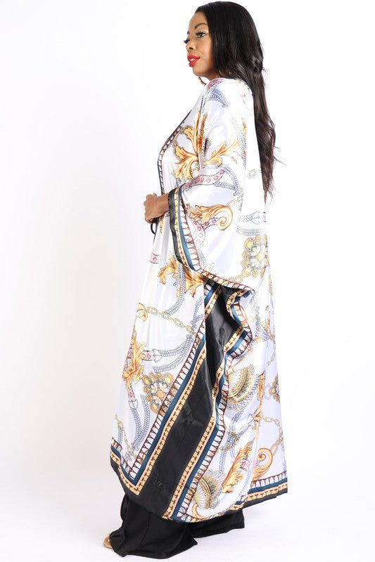 Printed satin kimono