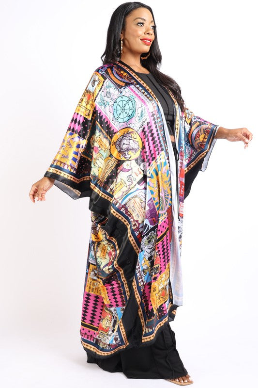 Printed satin kimono