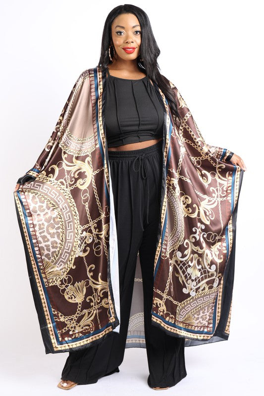 Printed satin kimono