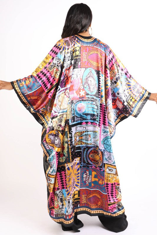 Printed satin kimono