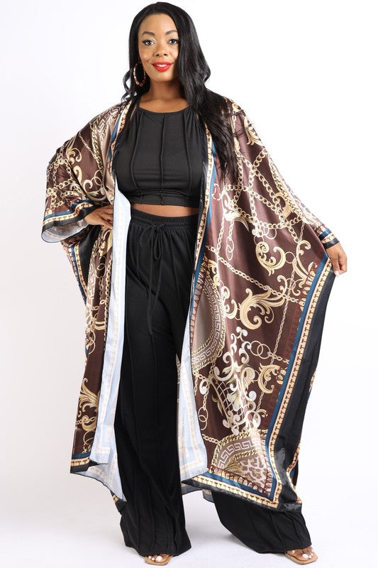 Printed satin kimono