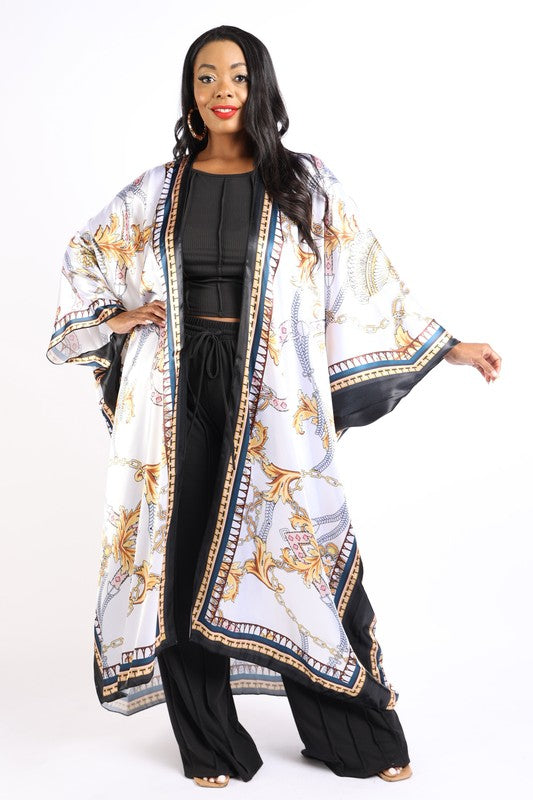 Printed satin kimono