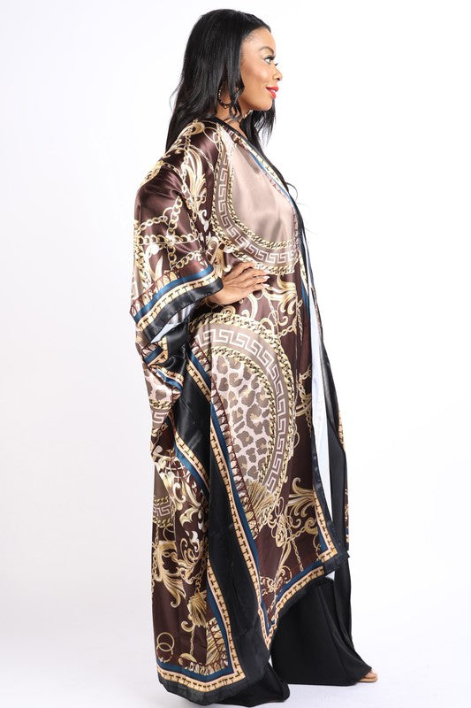 Printed satin kimono