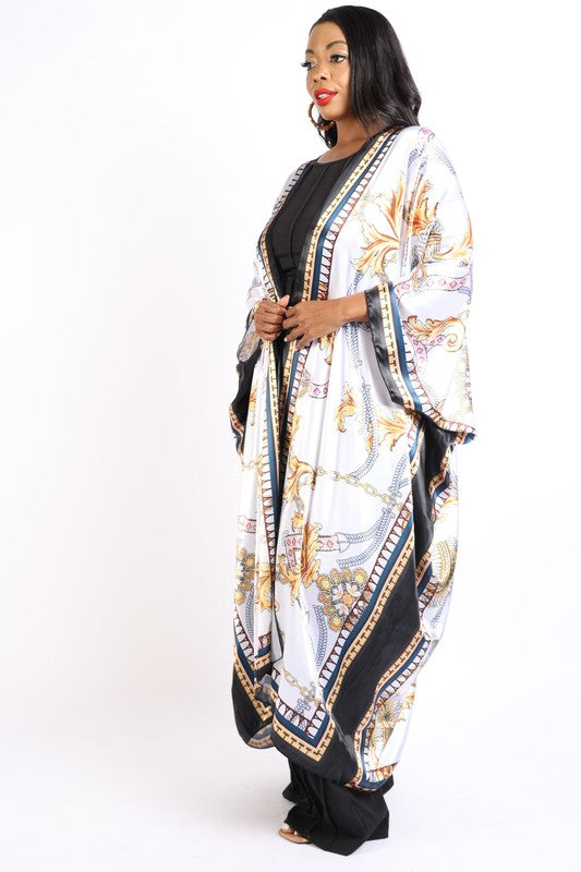 Printed satin kimono