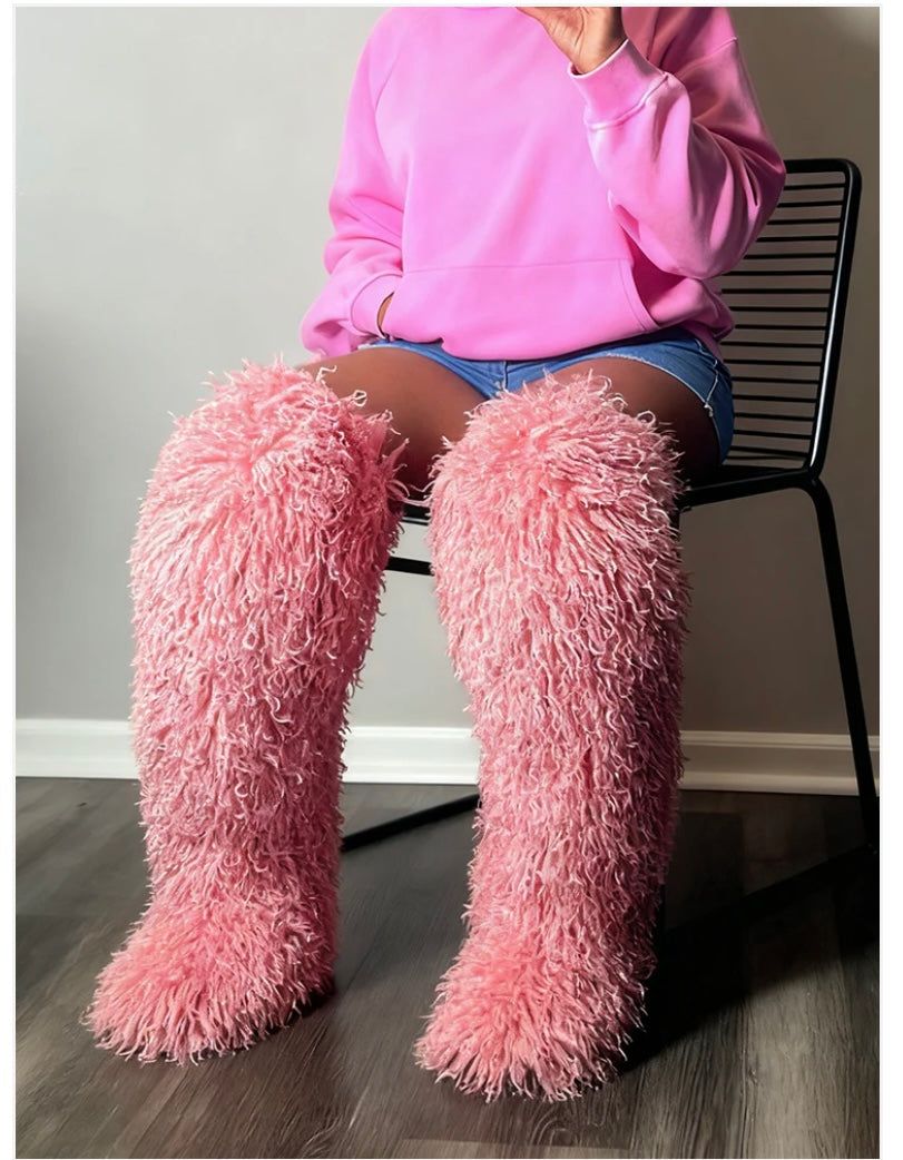 Mongolian Fur Thigh High Boots