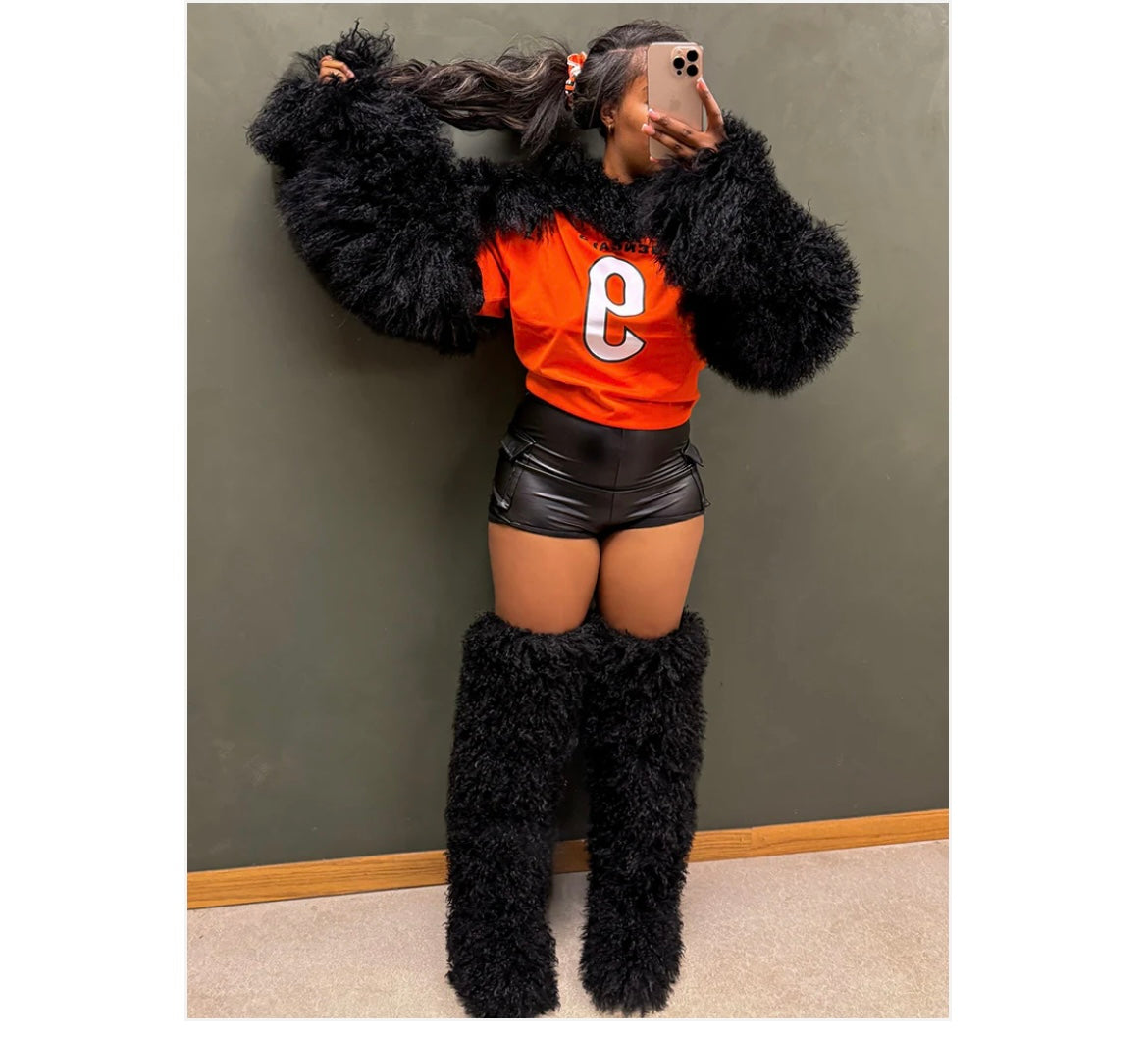 Mongolian Fur Thigh High Boots