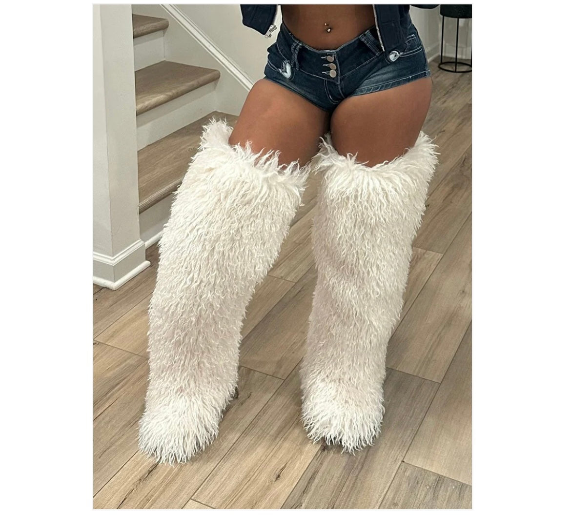 Mongolian Fur Thigh High Boots