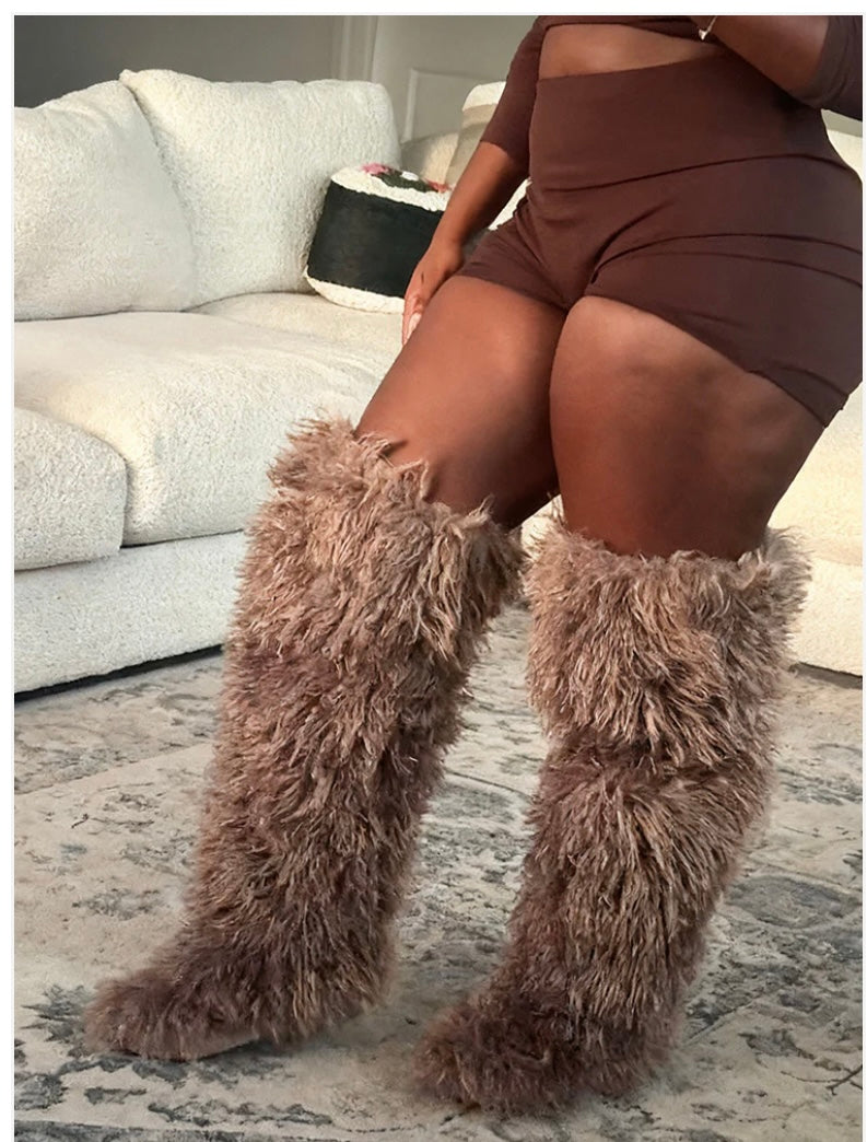 Mongolian Fur Thigh High Boots