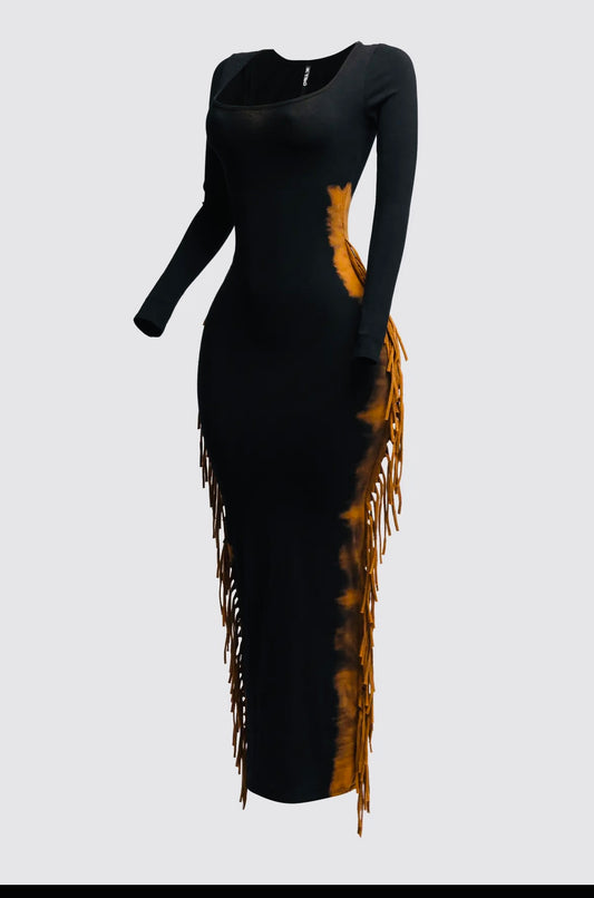 Ooh-Wee Two-Tone Fringe Maxi Dress