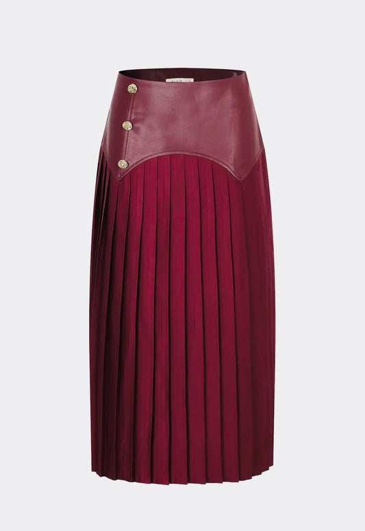 Faux Leather Pleated Midi Skirt
