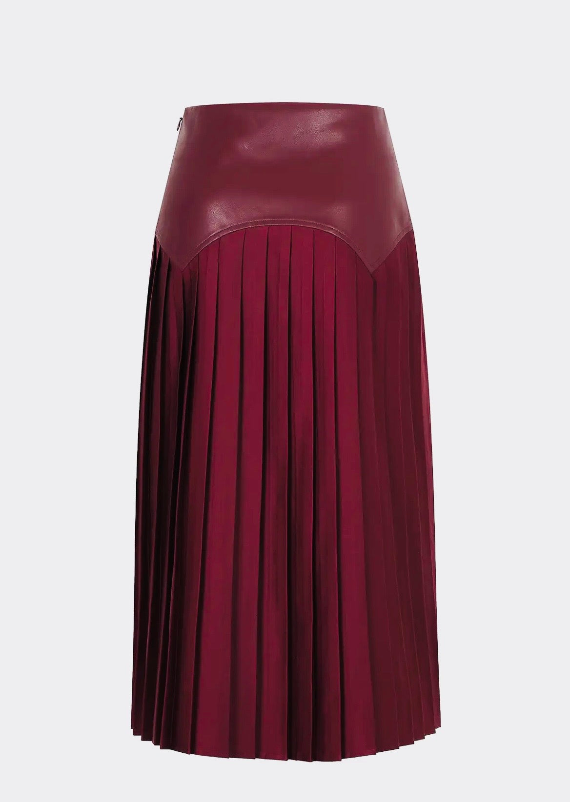Faux Leather Pleated Midi Skirt