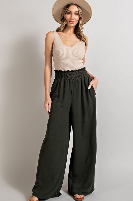 Laid Back Smocked Wide-Leg Pants