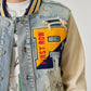 HAND DRAWING LEATHER SLEEVES DENIM VARSITY JACKET