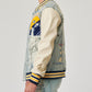 HAND DRAWING LEATHER SLEEVES DENIM VARSITY JACKET