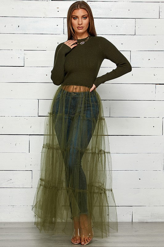 Something Extra Tulle Sweater Top